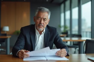 Analyste financier en costume dans une salle moderne