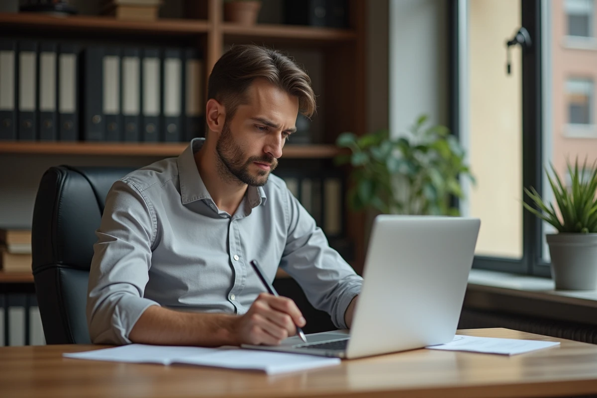 Cadre d'entreprise rédigeant une note de service pour annoncer une réorganisation de département