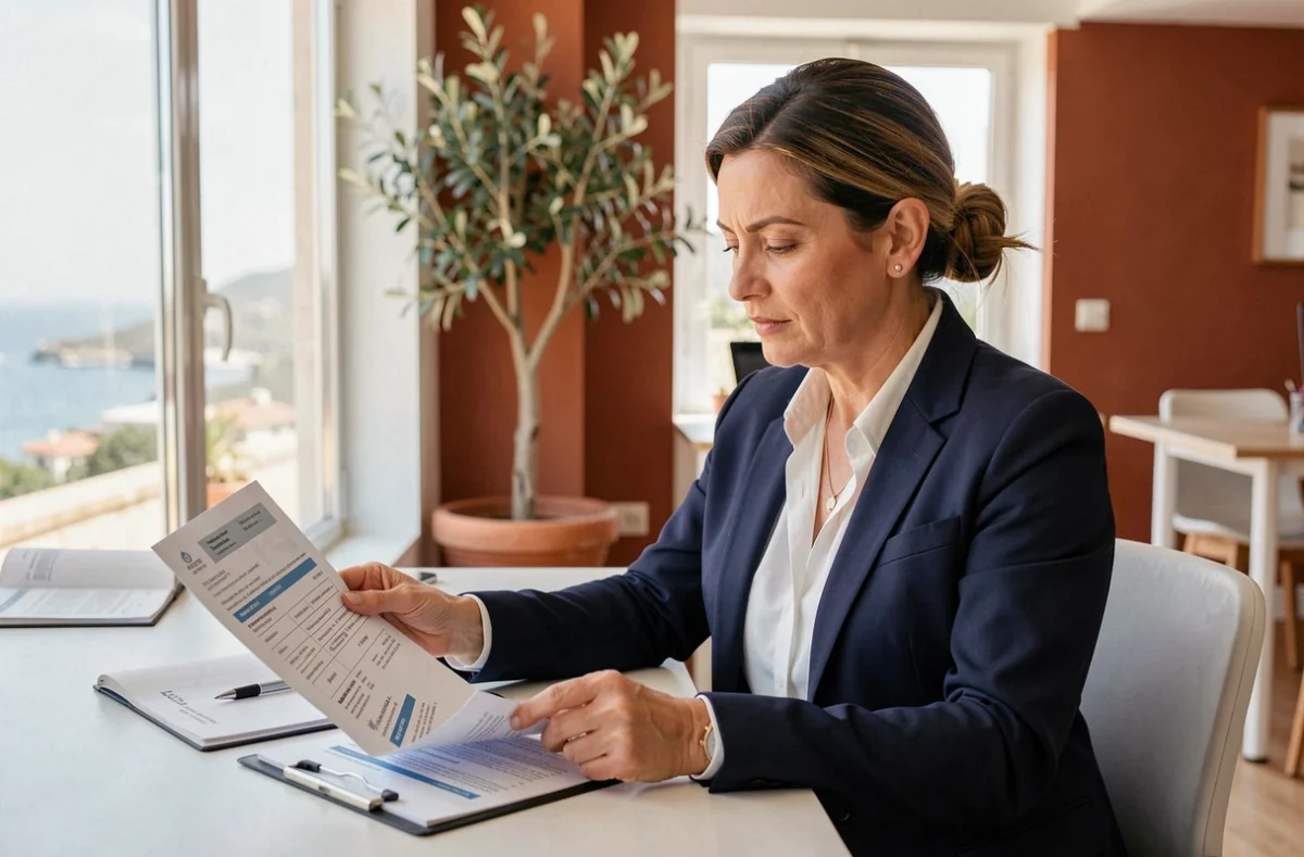 Femme d'affaires consultant des documents de domiciliation d'entreprise dans un espace de coworking à Antibes