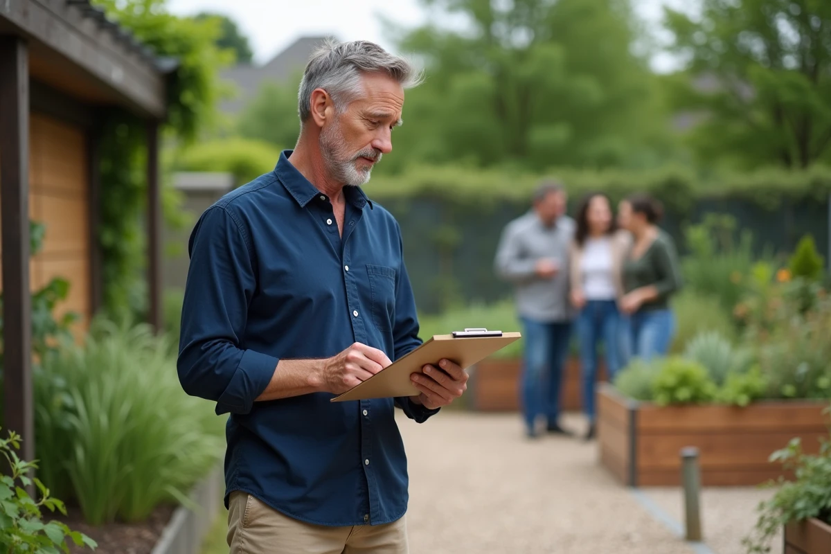 Homme consultant ses notes dans un jardin urbain, illustrant un emploi à impact positif au sein d'un réseau professionnel engagé