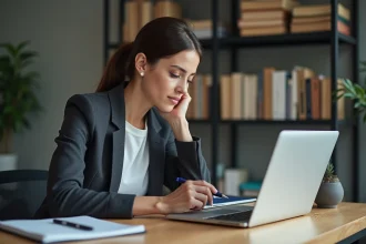 Femme en réunion sketchant un entonnoir marketing sur tablette