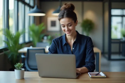 Femme professionnelle configurant alertes sur son ordinateur