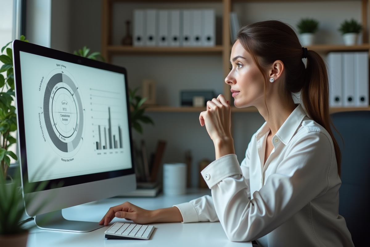 Femme d affaires analysant un diagramme dans son bureau