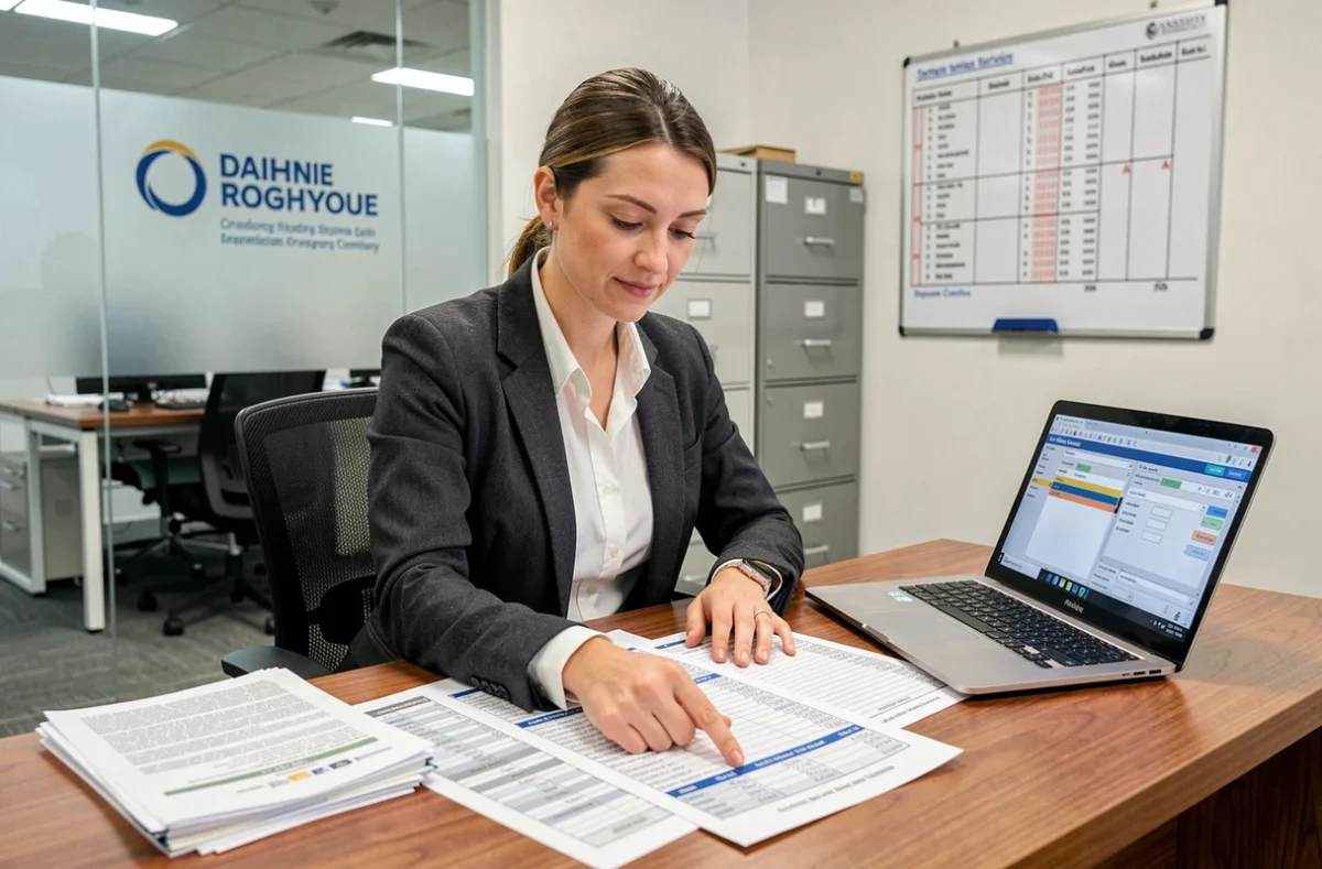 Responsable RH de transport présentant une grille de salaire de chauffeur routier