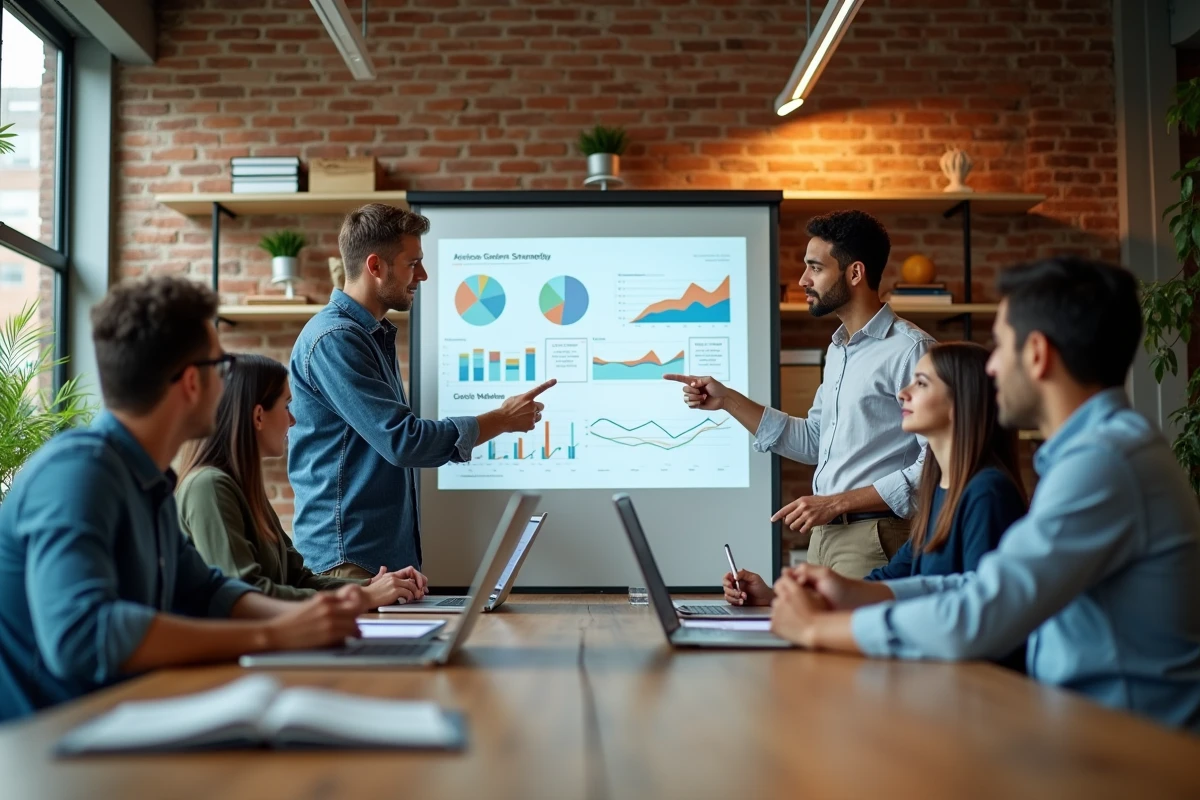 Groupe de jeunes marketeurs discutant autour d