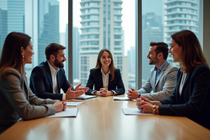 Groupe de professionnels en réunion dans un bureau moderne
