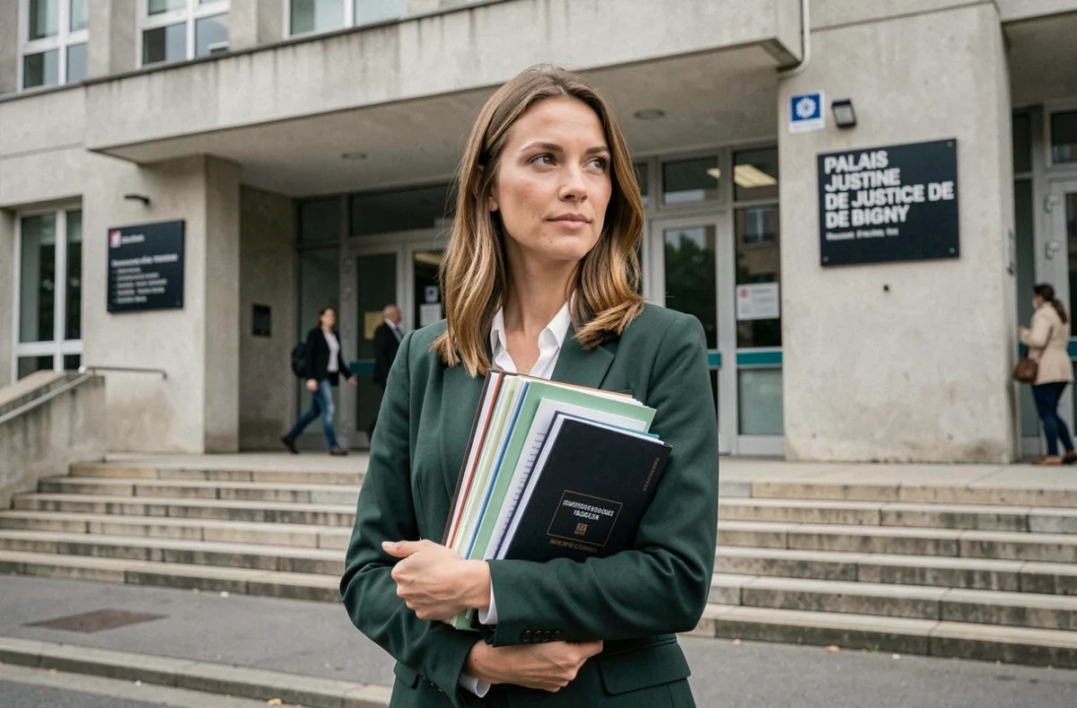 Maître Léa Caminade, avocate au barreau de Bobigny, devant le palais de justice de Bobigny