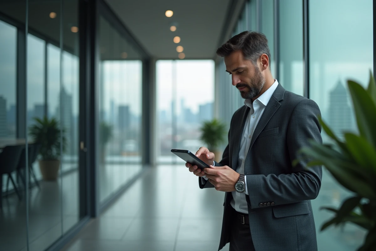 Manager consultant les fiches de paie de son équipe sur une tablette via un portail RH