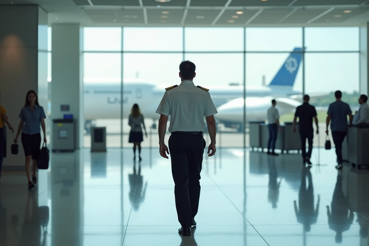 Pilote PNT Air France traversant un terminal aéroportuaire moderne en 2026