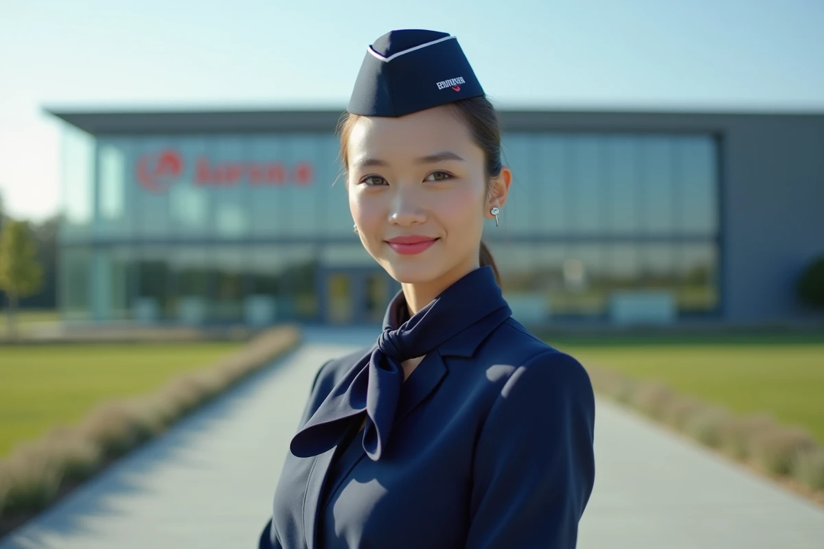 Future PNC en uniforme devant le centre de formation Air France en 2026